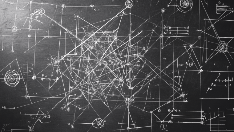 A graphic depicting AI algorithms assisting mathematicians with complex equations and proofs, symbolising the division of labour in research.