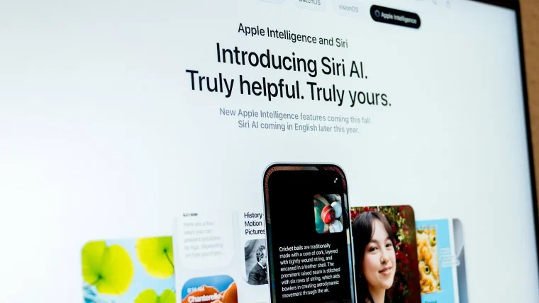 A user interacting with the new Apple Siri AI on an iPhone, with a subtle visual representation of Gemini's integration.