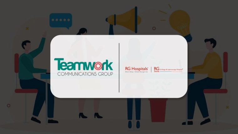 A graphic showing the logos of Teamwork Communications Group and RG Hospitals, symbolizing their new PR partnership in India.