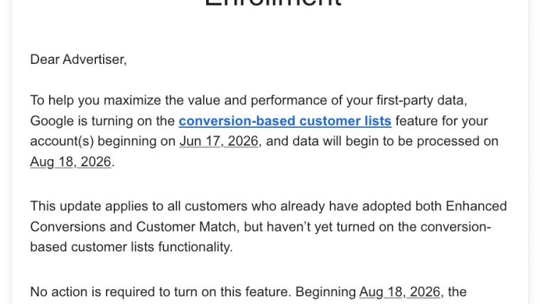 Screenshot of Google Ads interface highlighting the new conversion-based customer lists feature