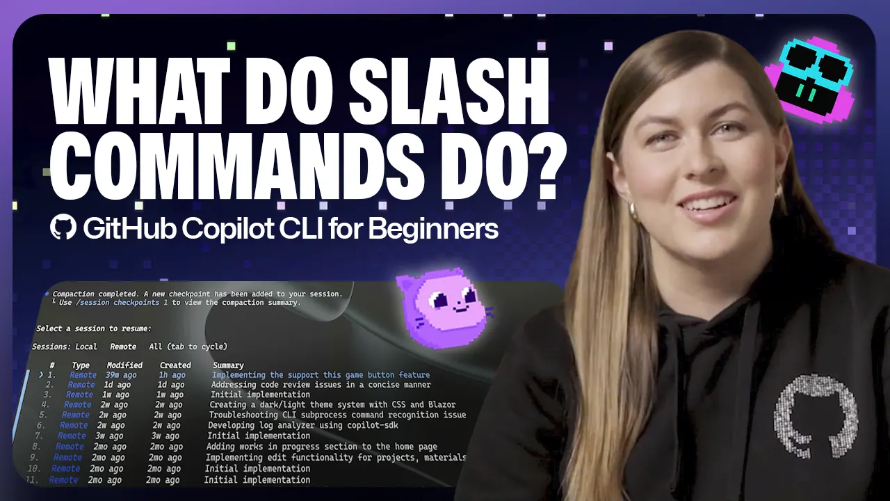 A developer's terminal displaying GitHub Copilot CLI with various slash commands, indicating enhanced control and efficiency in AI-assisted coding.