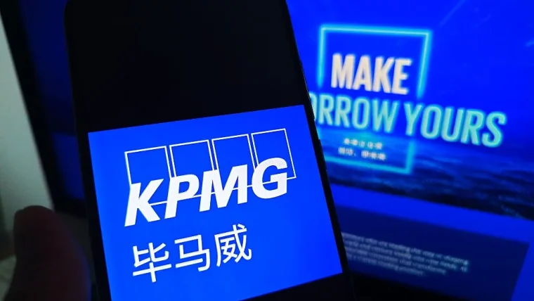 KPMG logo next to a graphic representing AI data errors and hallucinations, symbolising the withdrawal of their report