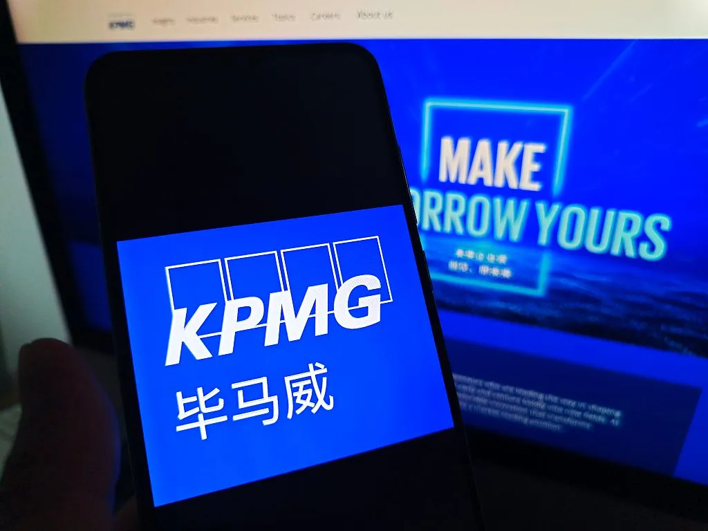 KPMG logo next to a graphic representing AI data errors and hallucinations, symbolising the withdrawal of their report