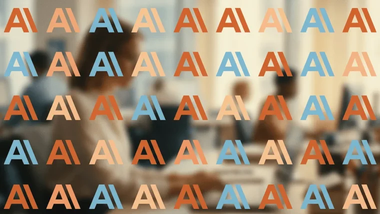 A person using a computer with an AI assistant interface, representing the integration of AI into daily work tasks and improved productivity.