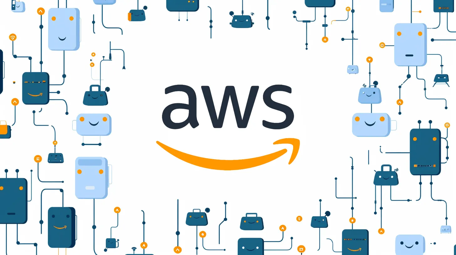 Amazon Web Services (AWS) logo with AI agent and cybersecurity graphics, illustrating new security and context services.