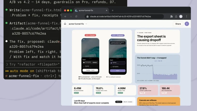 Anthropic Claude Code interface displaying an interactive web page artifact being created or reviewed by a development team.