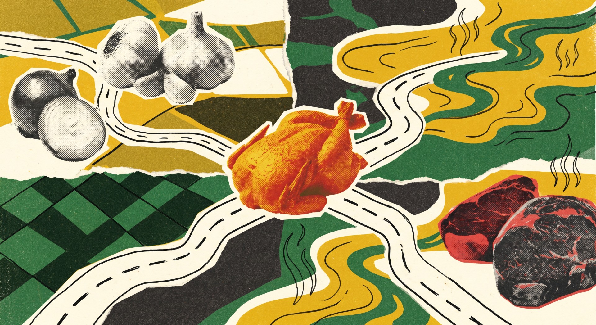 A visual representation of Kaikaku.AI's Epicure AI models showing interconnected ingredients and flavor molecules, with recipe and chemical pairing recommendations.