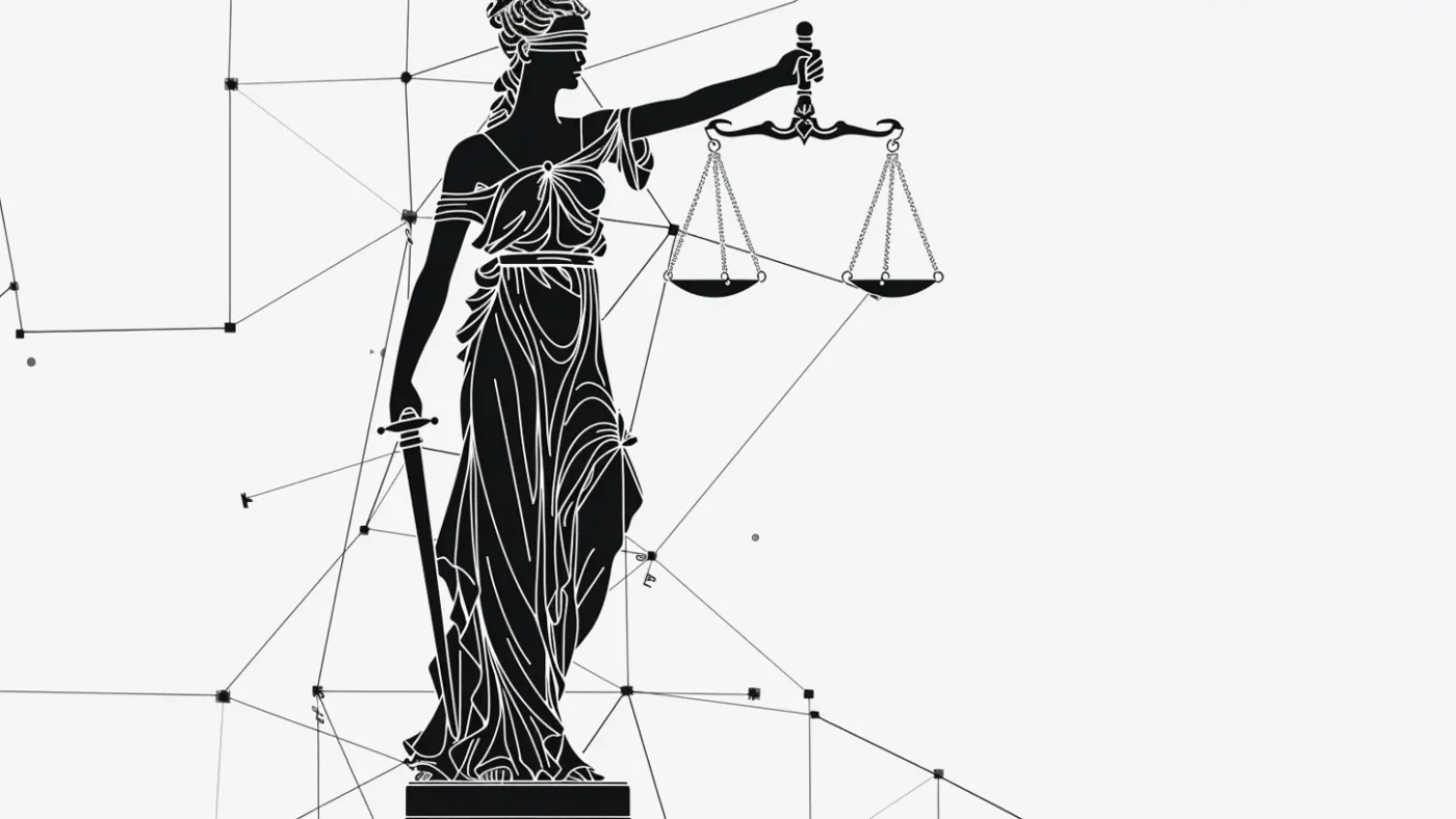 A gavel resting on legal documents with a Google search bar in the background, illustrating a court ruling on AI search.