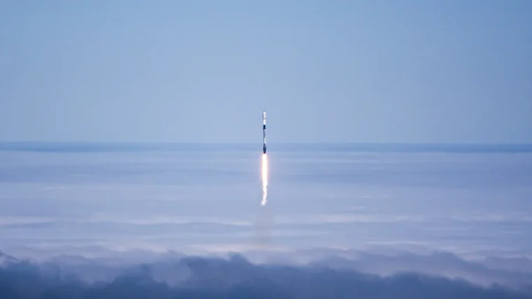 SpaceX rocket launch with stock market ticker overlay, symbolizing the company's IPO
