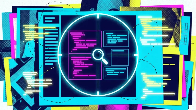 A frustrated developer looking at a screen with complex code, with an AI robot figure in the background.