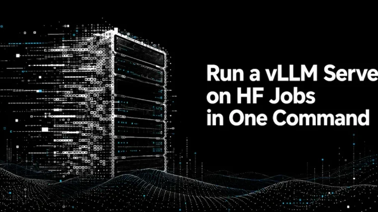 Screenshot showing a command line interface deploying a vLLM server on Hugging Face Jobs.