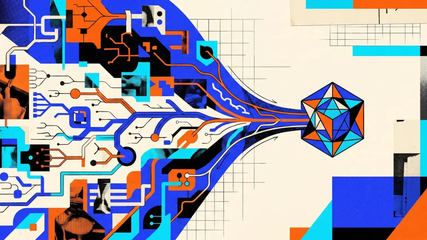 Abstract representation of an AI model's neural network, emphasizing compact and efficient processing for logical tasks.