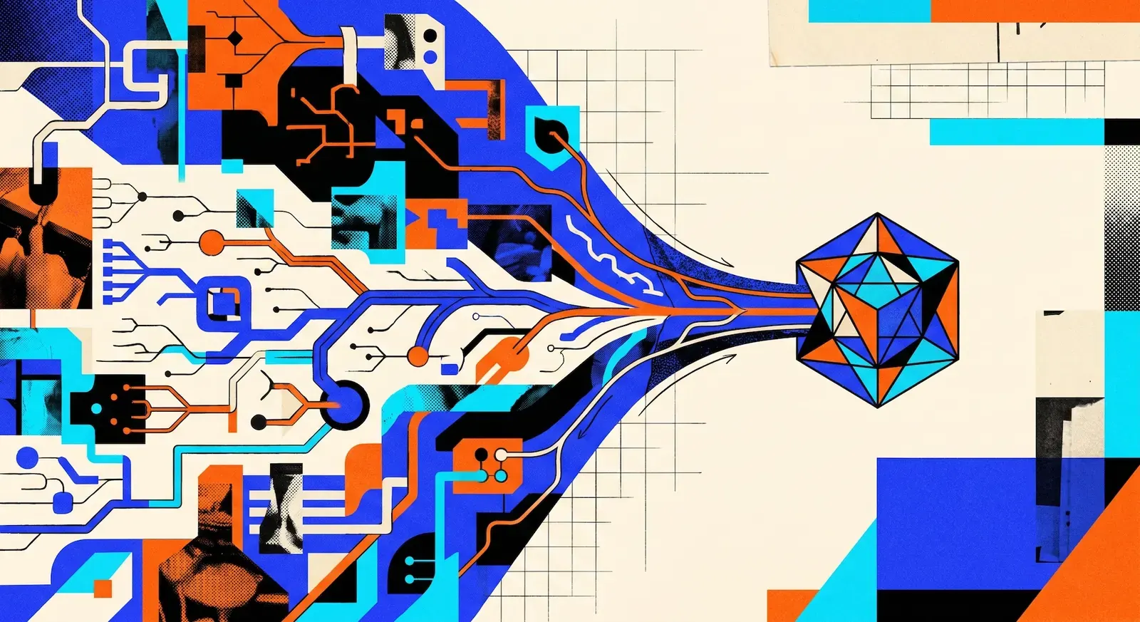 Abstract representation of an AI model's neural network, emphasizing compact and efficient processing for logical tasks.