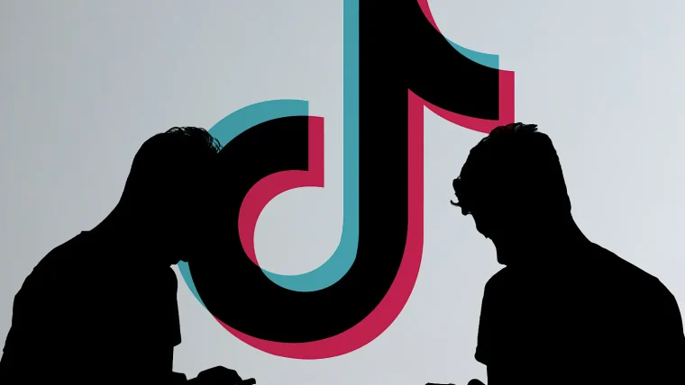 A graphic illustrating AI detection of spam content on TikTok, with icons representing politics, finance, and health.