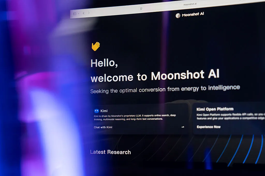 Moonshot AI’s Kimi AI model interface displayed on a laptop, representing the Chinese AI tool that sparked debate in US tech circles