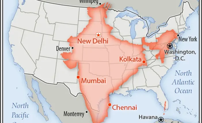 A screenshot of Perplexity AI's interface displaying a concise answer with source citations, overlaid with a subtle map of India to indicate local relevance.