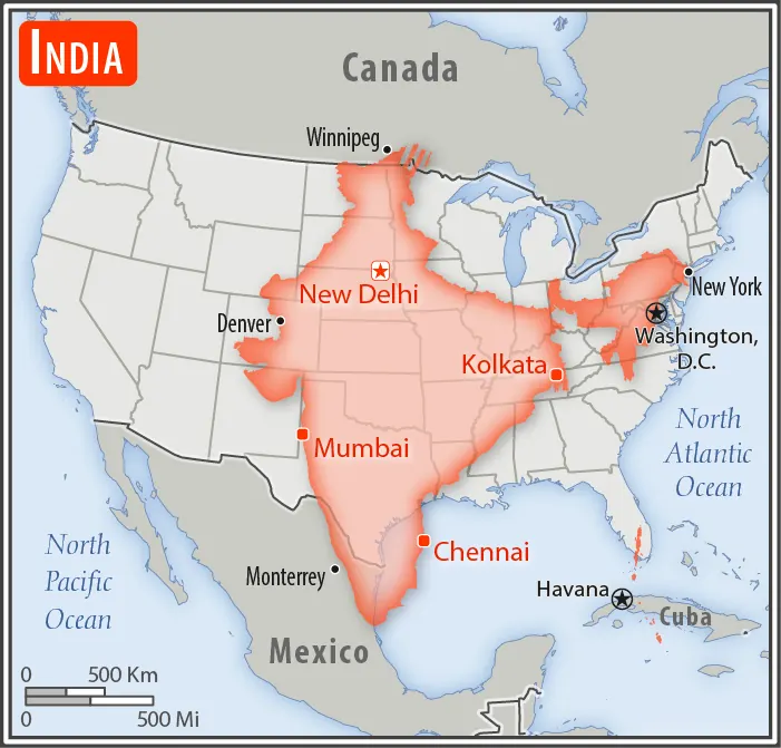 A screenshot of Perplexity AI's interface displaying a concise answer with source citations, overlaid with a subtle map of India to indicate local relevance.