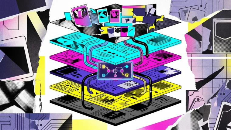 A visual representation of an AI agent interface for 'Slay the Spire 2,' showing structured memory layers instead of a long chat log, with card game elements in the background.