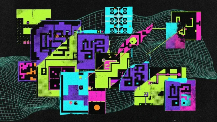 Illustration of an AI reasoning benchmark with a grid puzzle and model output