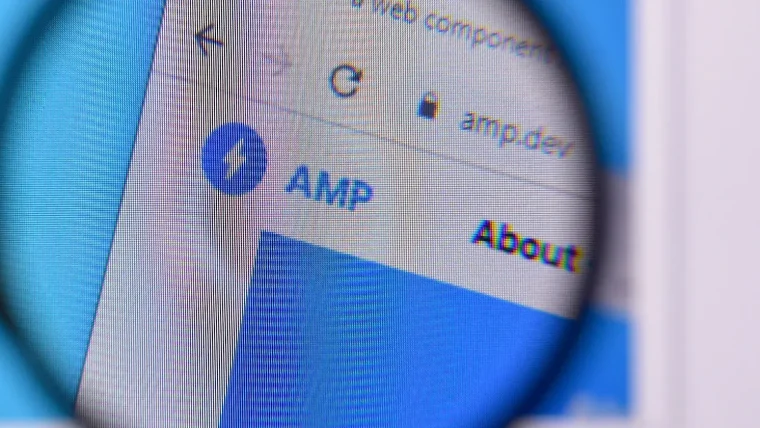 A visual representation of Google Search results, with a broken chain linking to Google's AMP cache and a direct arrow pointing to a website's AMP host page.