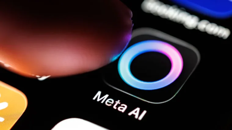 A futuristic interface showing code being generated by an AI assistant, with the Meta logo subtly visible.