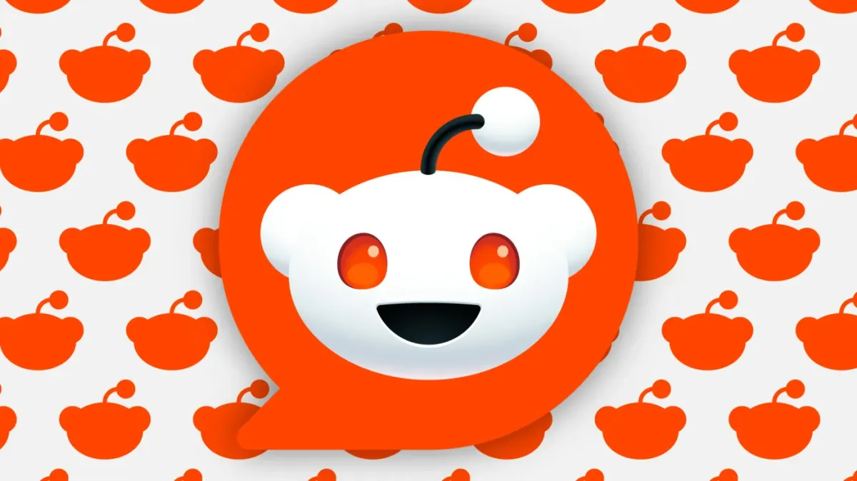 A smartphone displaying the Reddit app with search analytics in the background.