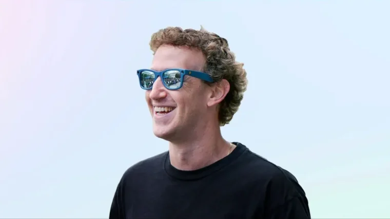 Mark Zuckerberg, CEO of Meta, speaking during a quarterly earnings call, with a slide showing AI agent concepts