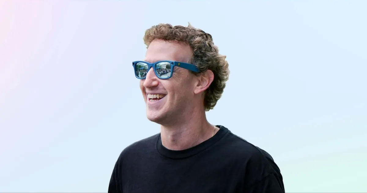 Mark Zuckerberg, CEO of Meta, speaking during a quarterly earnings call, with a slide showing AI agent concepts