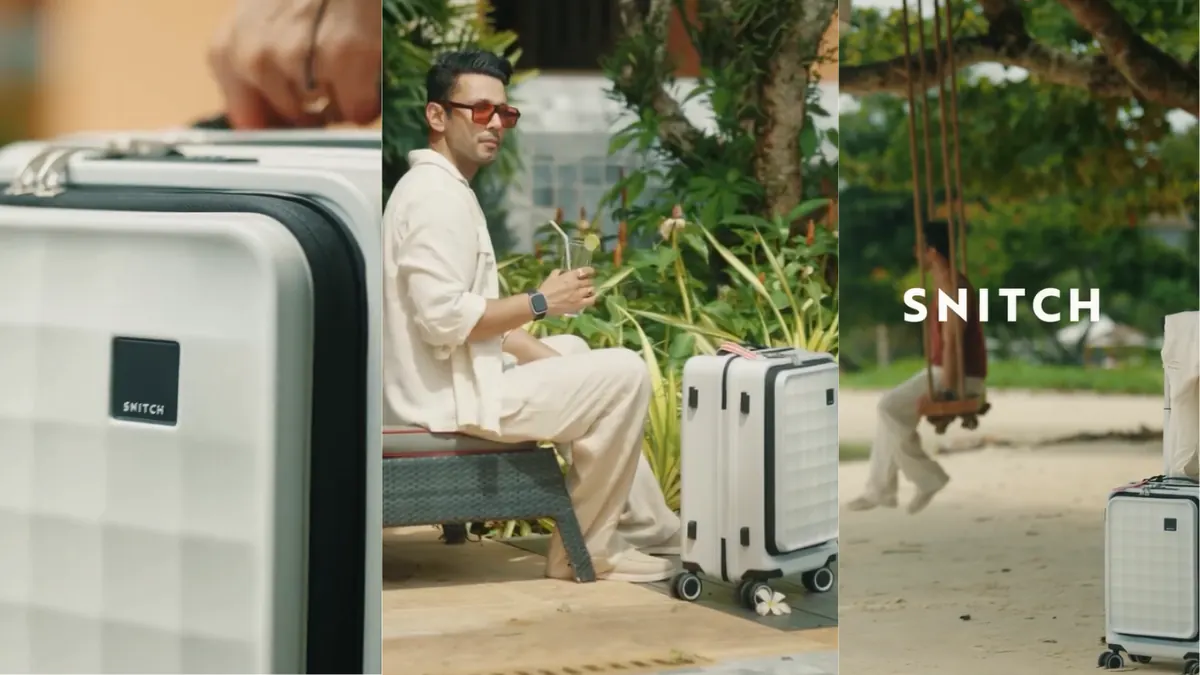 Modern design-focused travel luggage displayed in a retail setting.