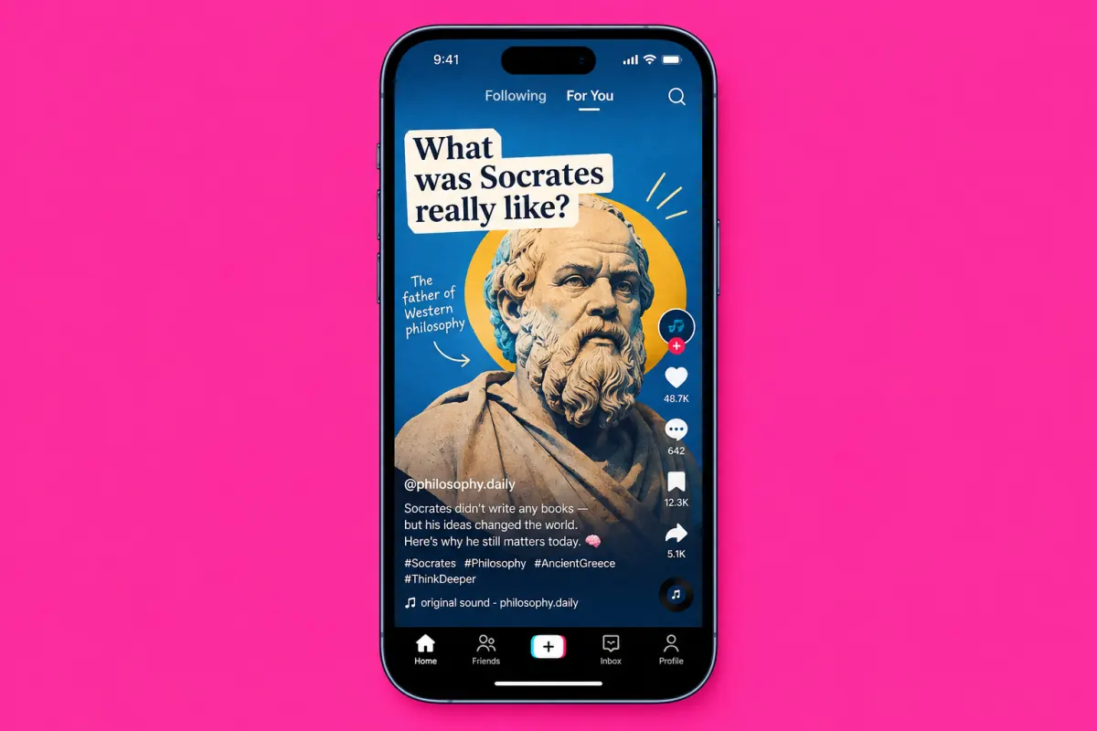 ScrollEd app interface displaying a vertical scroll feed with AI-generated video, text, and a quiz card