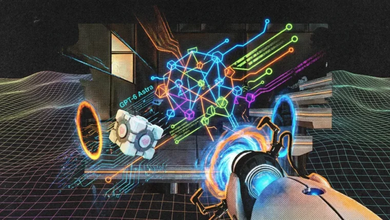 OpenAI GPT-6 Astra autonomous Portal gameplay session showing puzzle solving through MCP interface