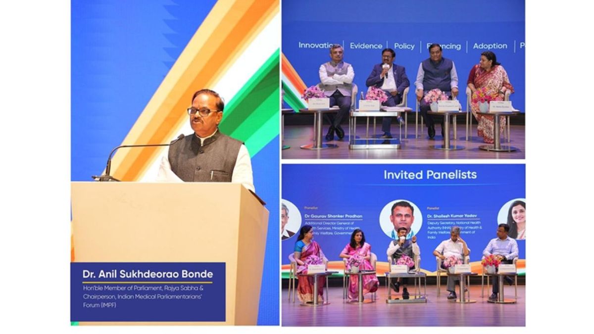 Dr Anil Sukhdeorao Bonde, MP and chairperson of IMPF, addressing the National Policy Summit on MedTech Access at Meril Academy, Vapi, on September 22