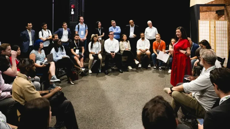 TechCrunch Founder Summit at SoWa Power Station in Boston with attendees networking