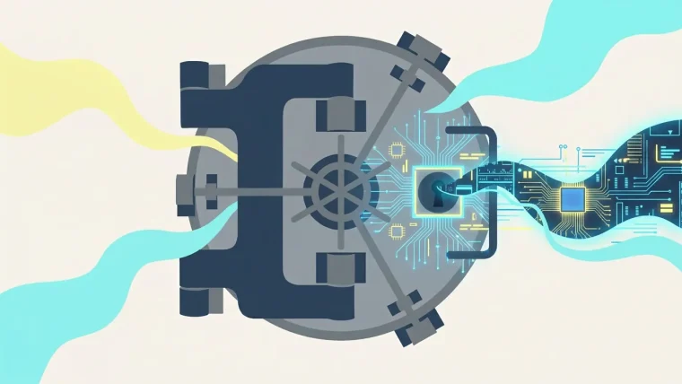 Digital illustration of a bank login page with a red stop sign and a robot icon, representing major US banks blocking AI agents from accessing customer accounts using user